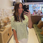 The Goldline Stripe Top in Green and White