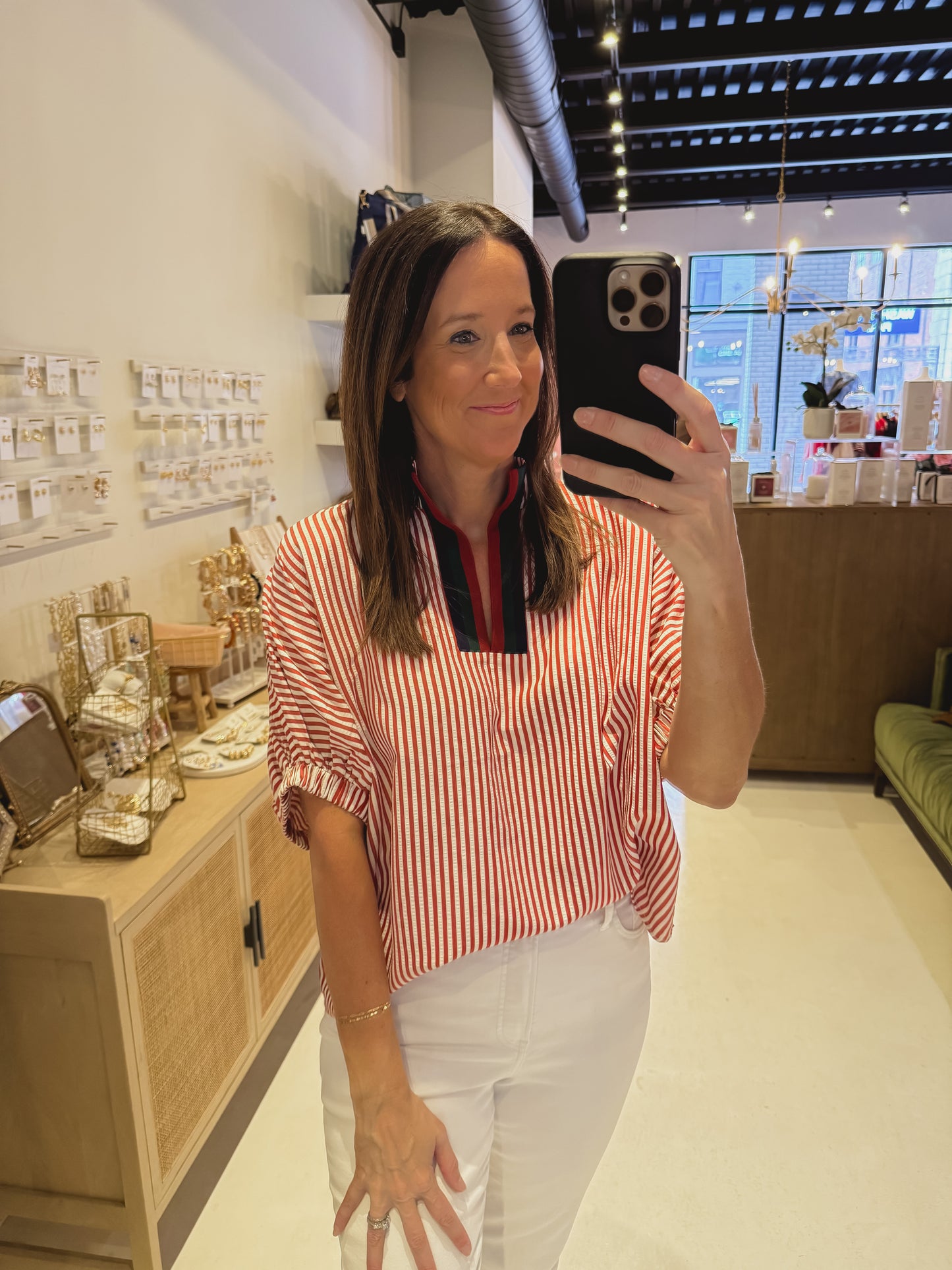 The Goldline Stripe Top in Red and White