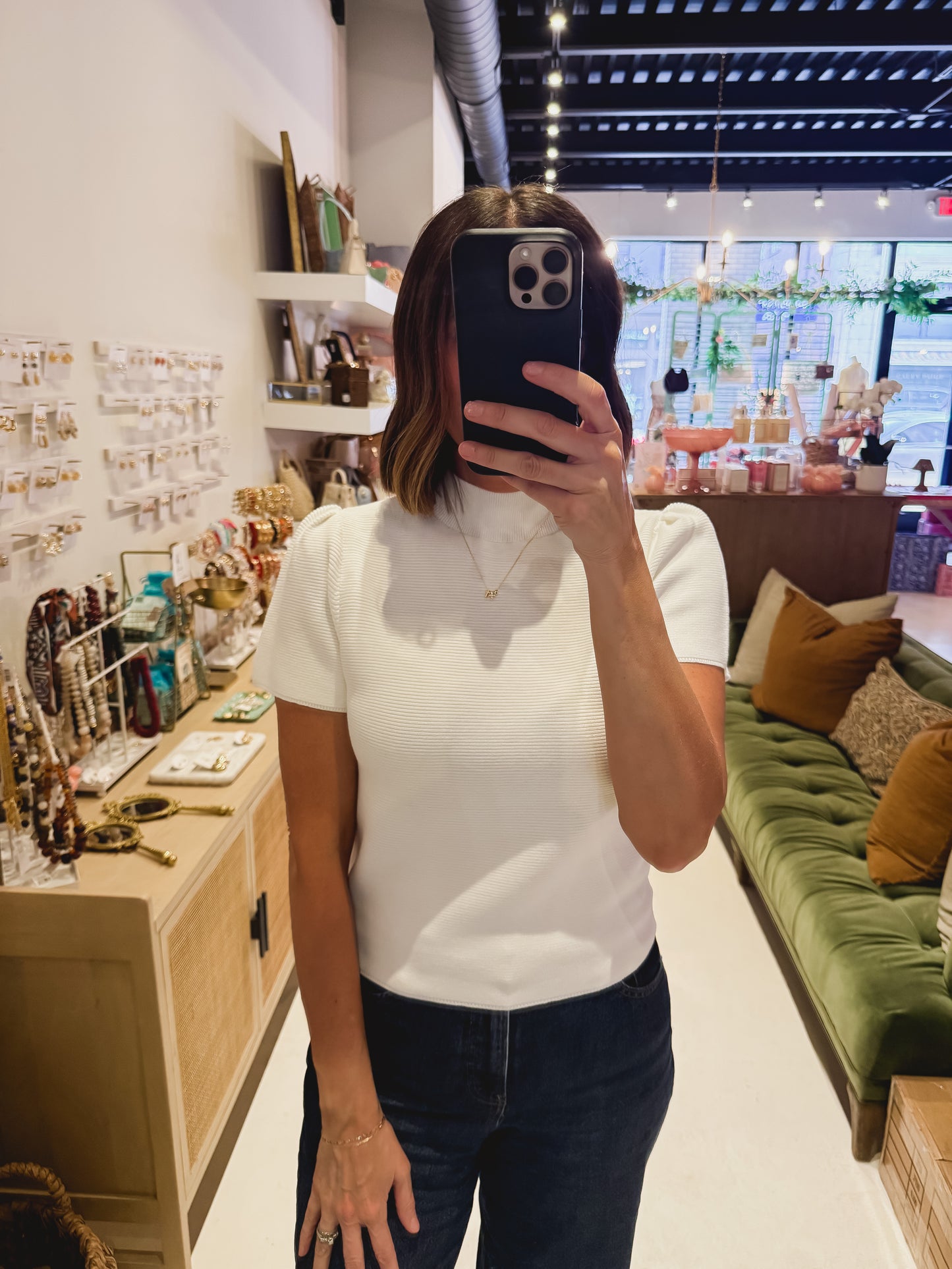 The White Ribbed Mock Neck Top