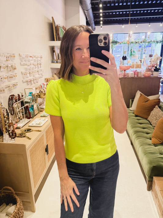 The Chartreuse Ribbed Mock Neck Top
