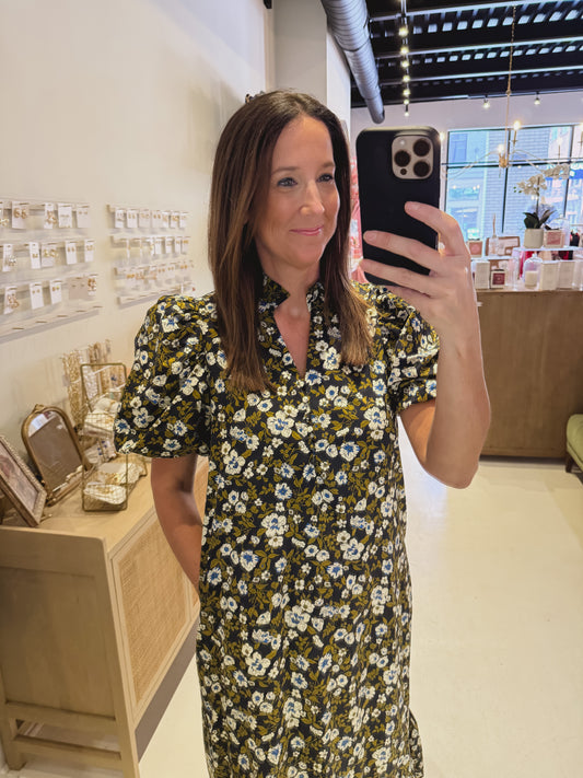 The Autumn Floral Dress in Navy