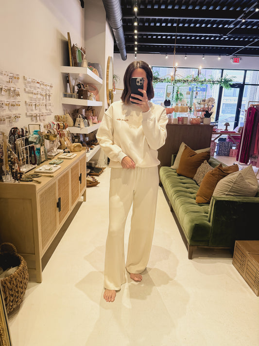 The Wide Leg Beige Cozy Pants