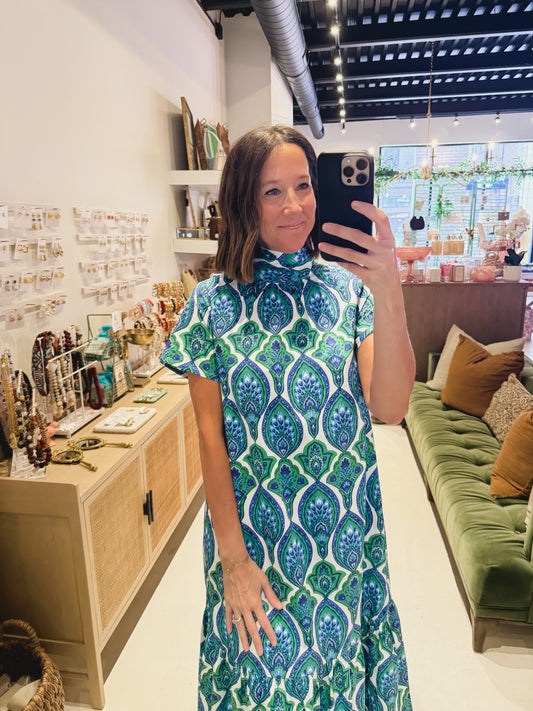 The Esmery Abstract Mock Neck Maxi Dress