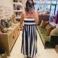 The Strapless Navy Striped Dress