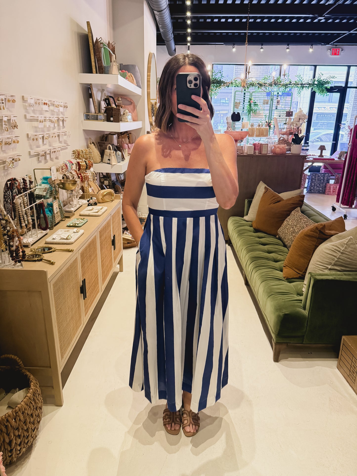 The Strapless Navy Striped Dress