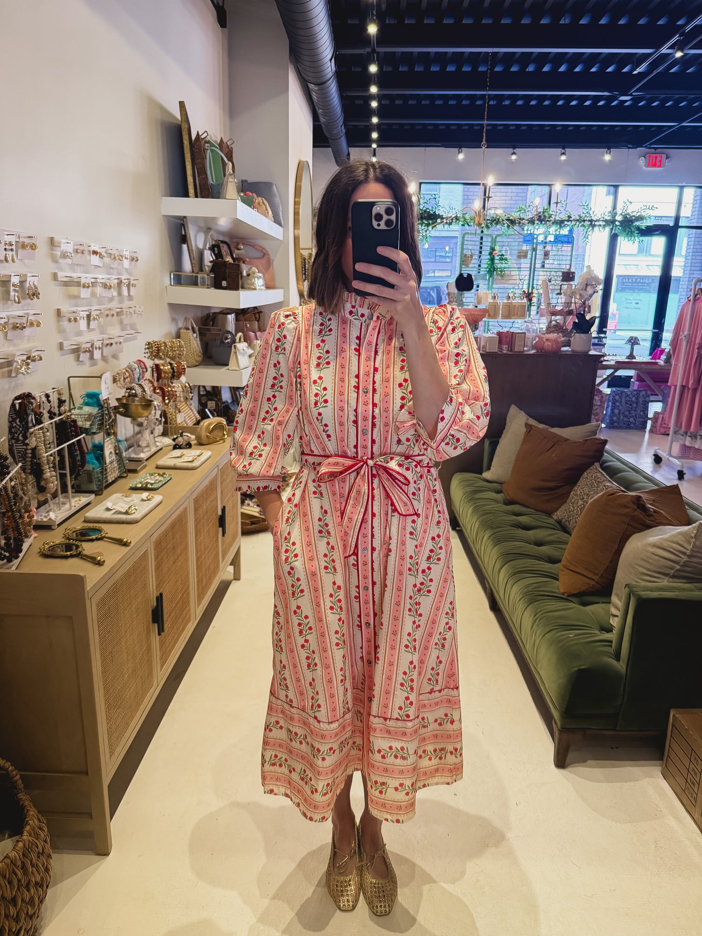 The Floral Stripe Button-Front Dress