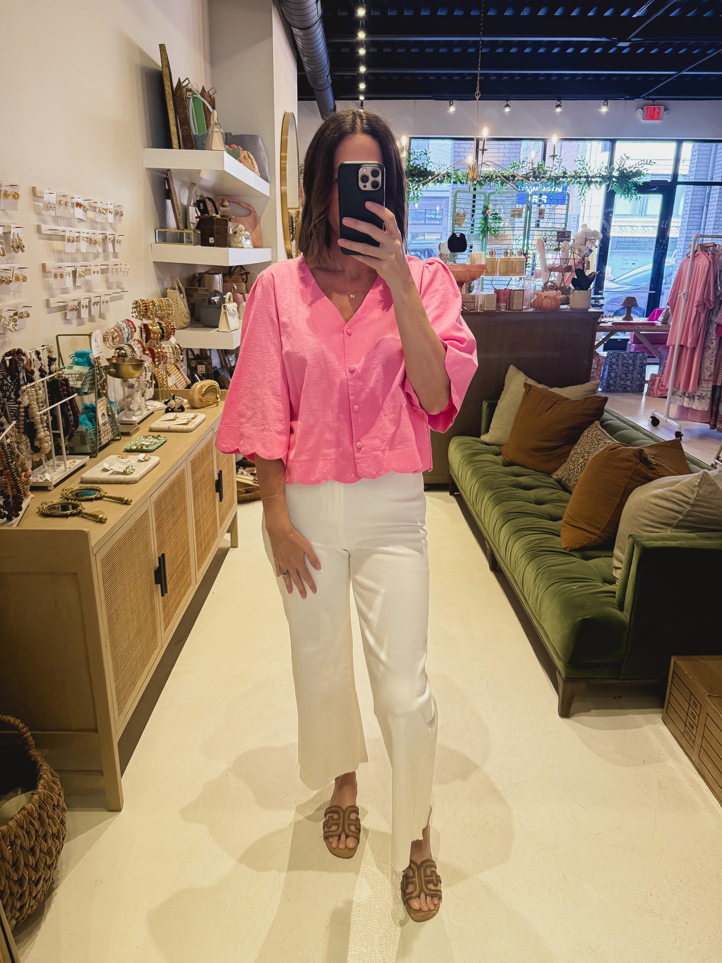 Cream High-Rise Wide Leg Jeans