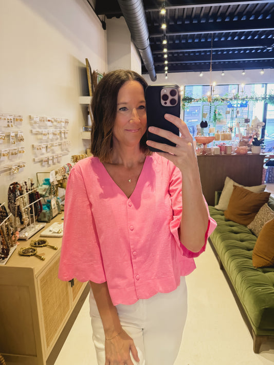 The Pink Flutter Sleeve Peplum Top