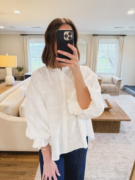 The Eyelet Bubble Sleeve Blouse