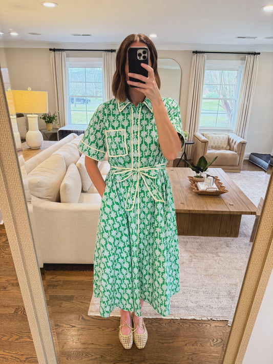 The Botanical Midi Dress in Green