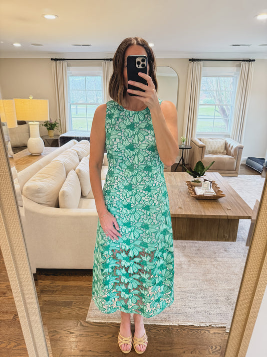 The Kelly Green Floral Overlay Dress
