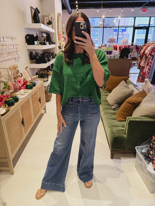 High Rise Wide Flair Patch Pocket Risen Jean