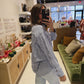 The Bailey Striped Button Up Top in Navy & Blue