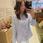The Bailey Striped Button Up Top in Navy & Blue