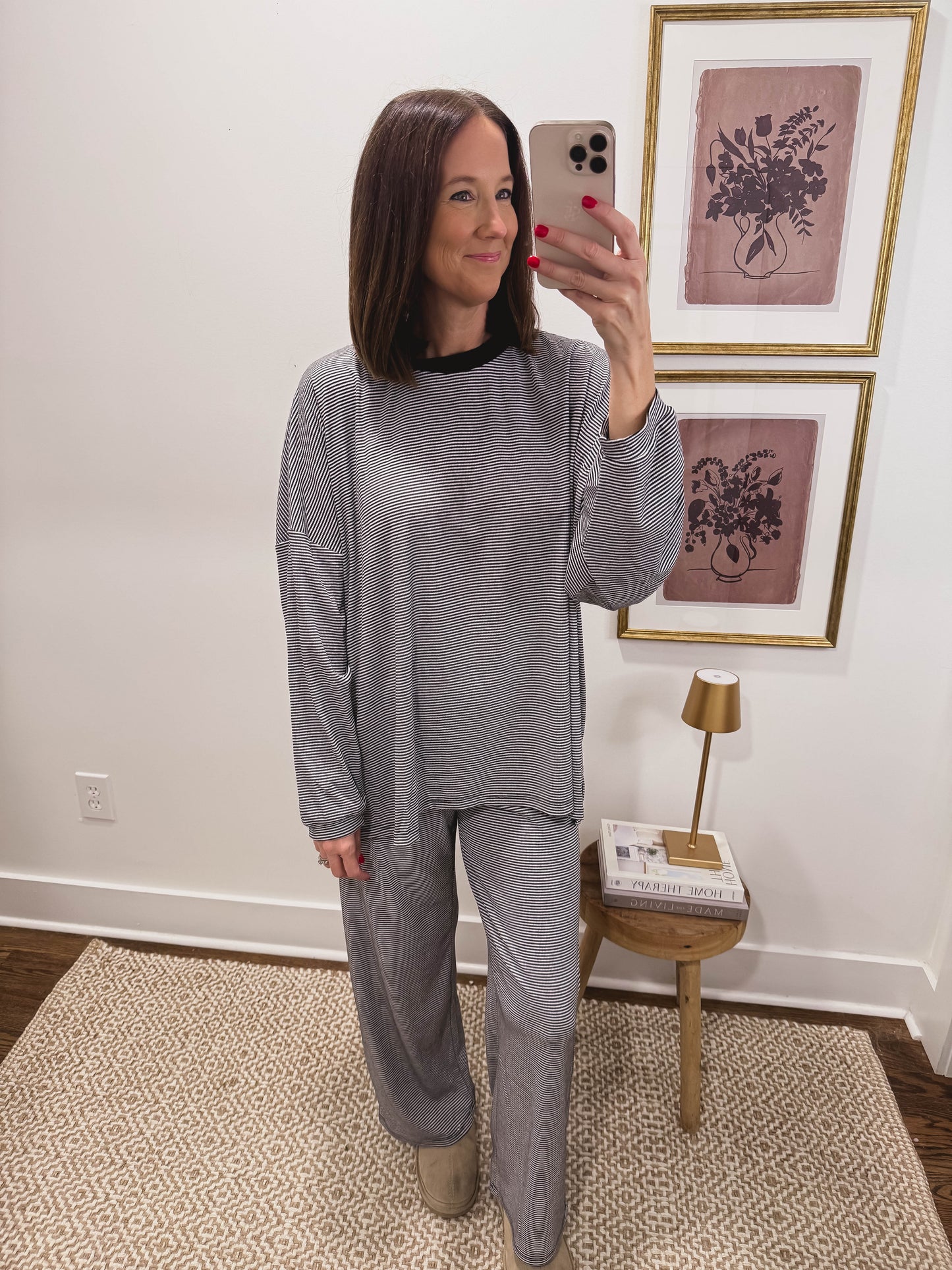 Striped Rib Lounge Pants in Black