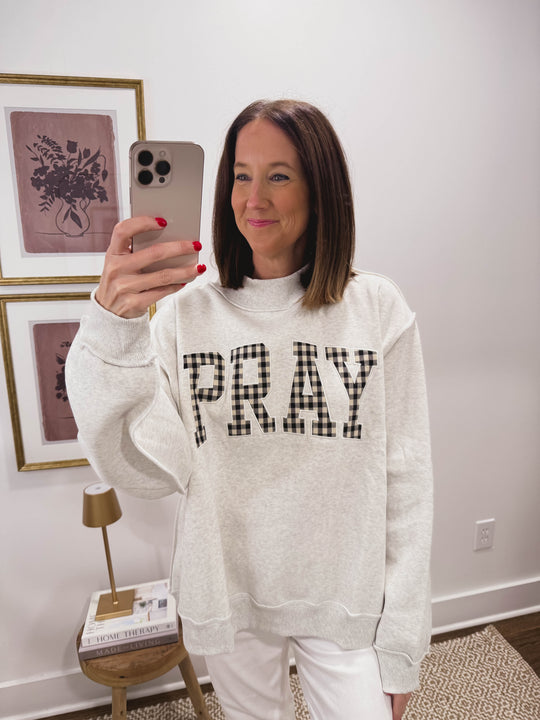 Gingham PRAY Oversized Sweatshirt
