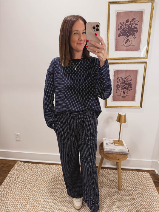 Navy Blue Dot Loungwear Flare Pants