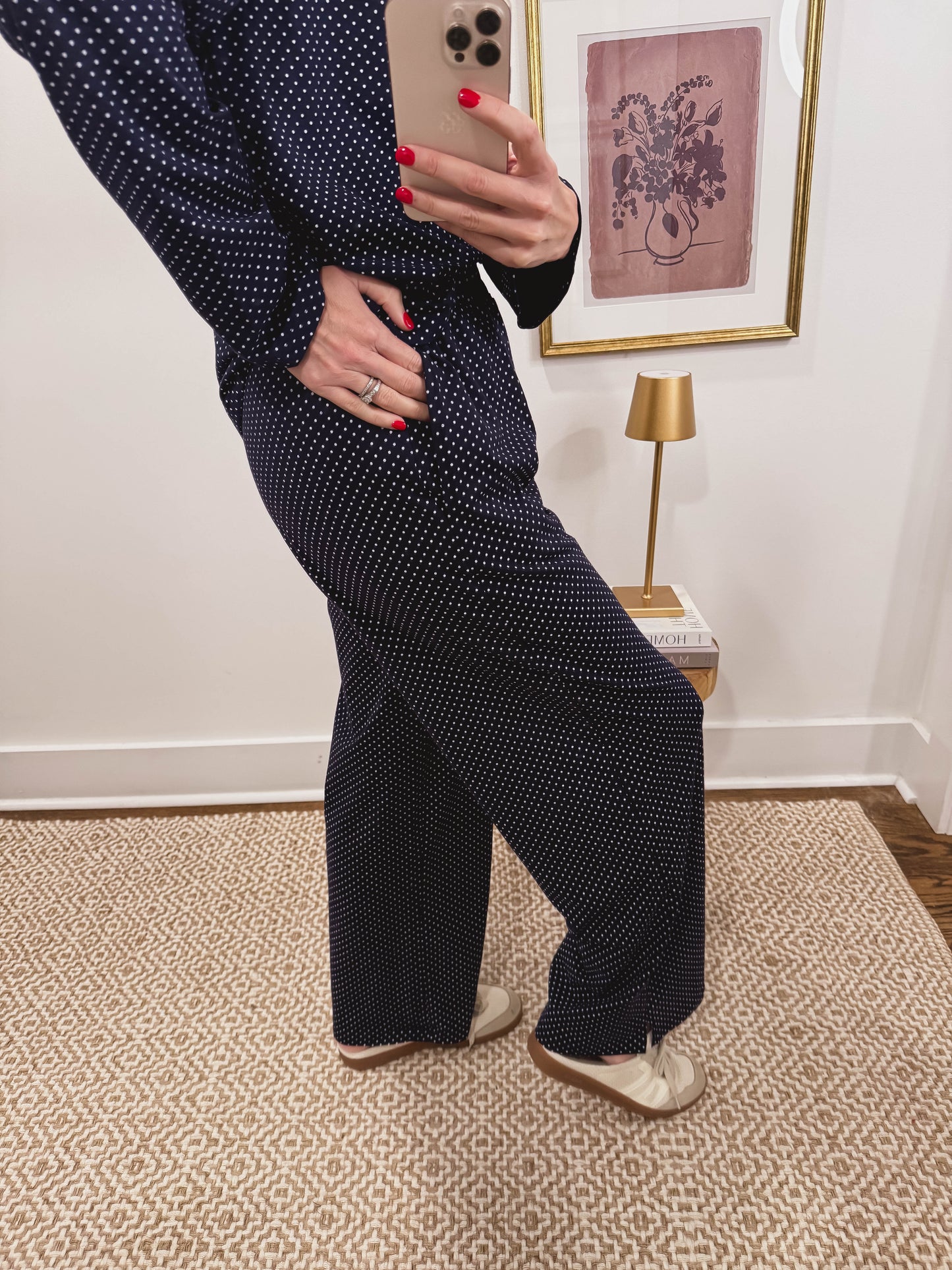 Navy Blue Dot Loungwear Flare Pants