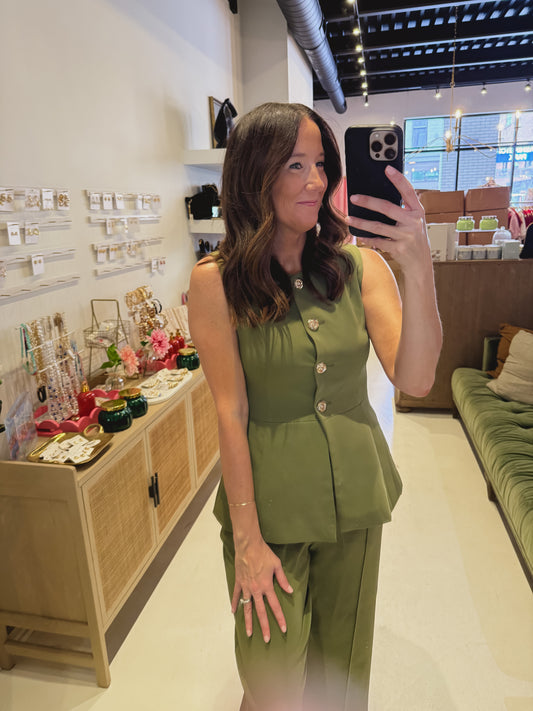 Entro Olive Green Dressy Business Top (set)