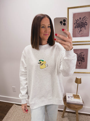 Golden Retriever Embroidered Mock Neck Sweatshirt
