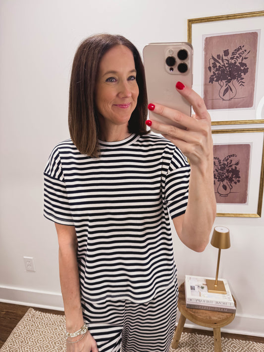 Navy and White Stripe Lounge Tee