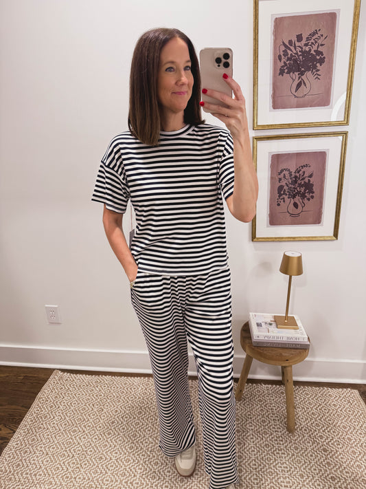 Navy and White Stripe Lounge Pants