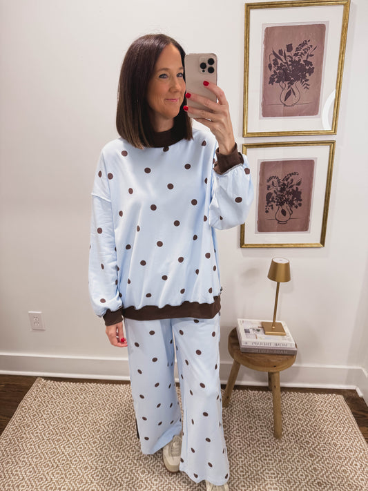 Blue and Brown Polka Dot Sweatpants