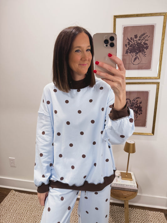 Blue and Brown Polka Dot Sweatshirt