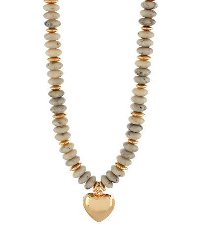 Beige Beaded Heart Necklace