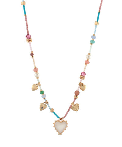 Multi Heart Charm Mixed Bead Necklace