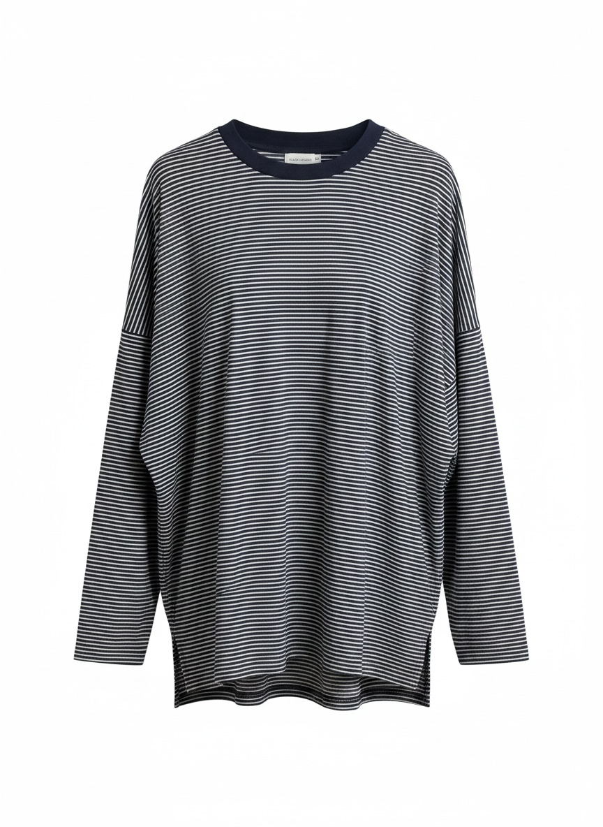 The Levi Striped Oversized Long Sleeve Top in Navy