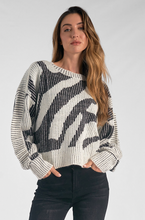 Load image into Gallery viewer, Off White and Black Printed Crew Neck Sweater