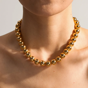 Gold Chunky Beaded Necklace-WATERPROOF