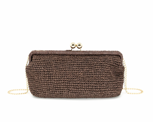 The Nonna Straw Clutch in Chocolate