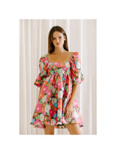 Load image into Gallery viewer, Neon Floral Print Babydoll Mini Dress