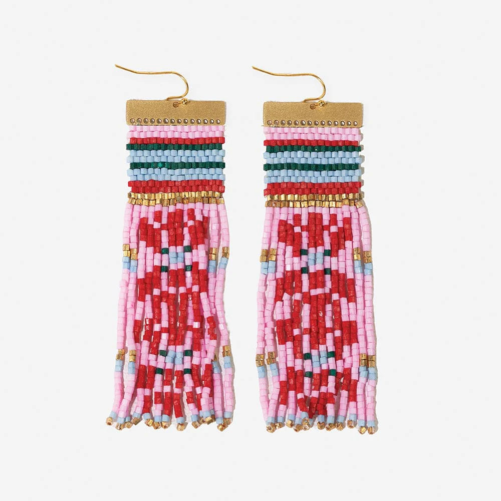 Lauren Faire Isle Nordic Beaded Fringe Earring Pink