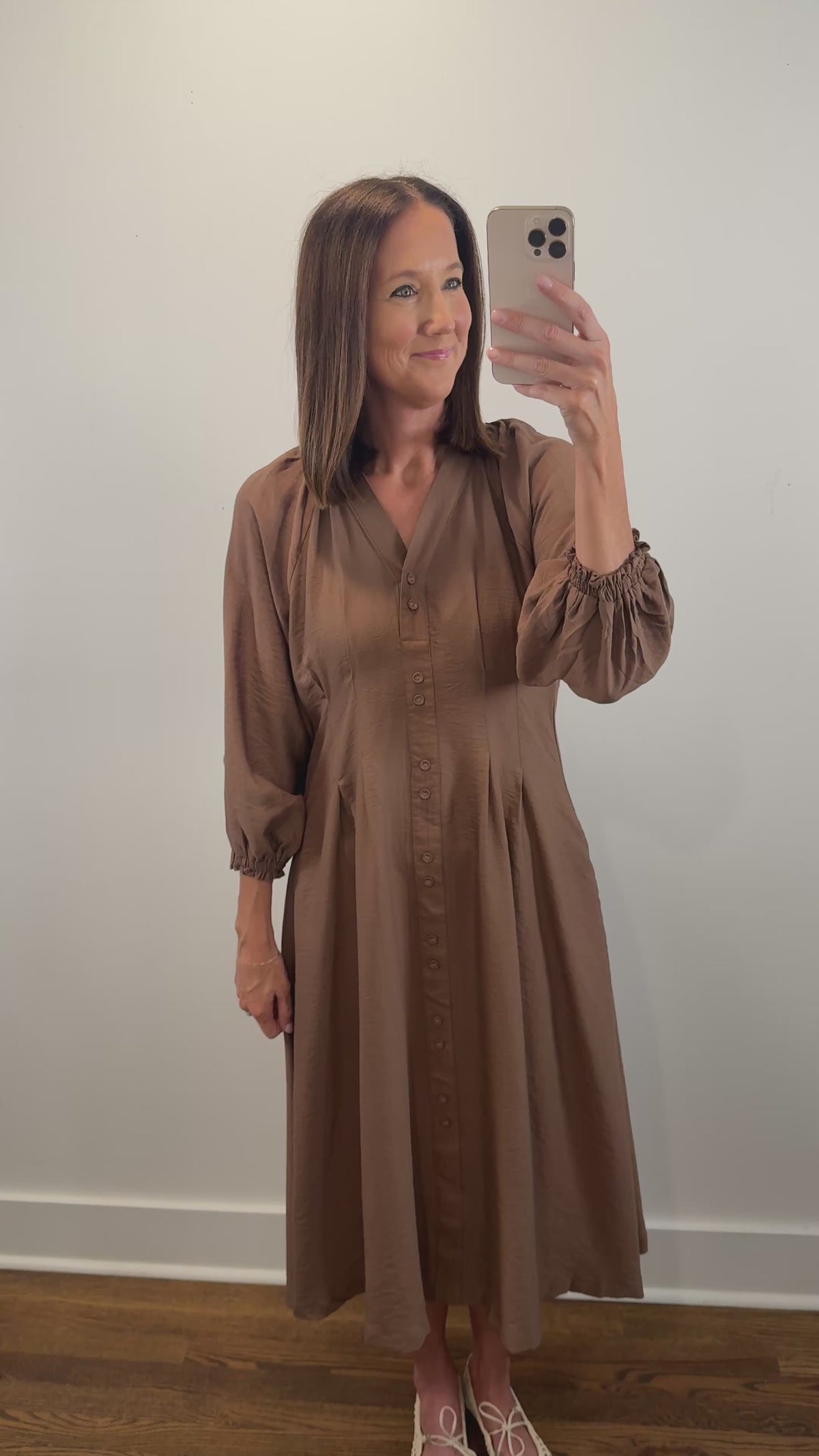 The Vivienne Dress | Brown Long Sleeve Midi Dress