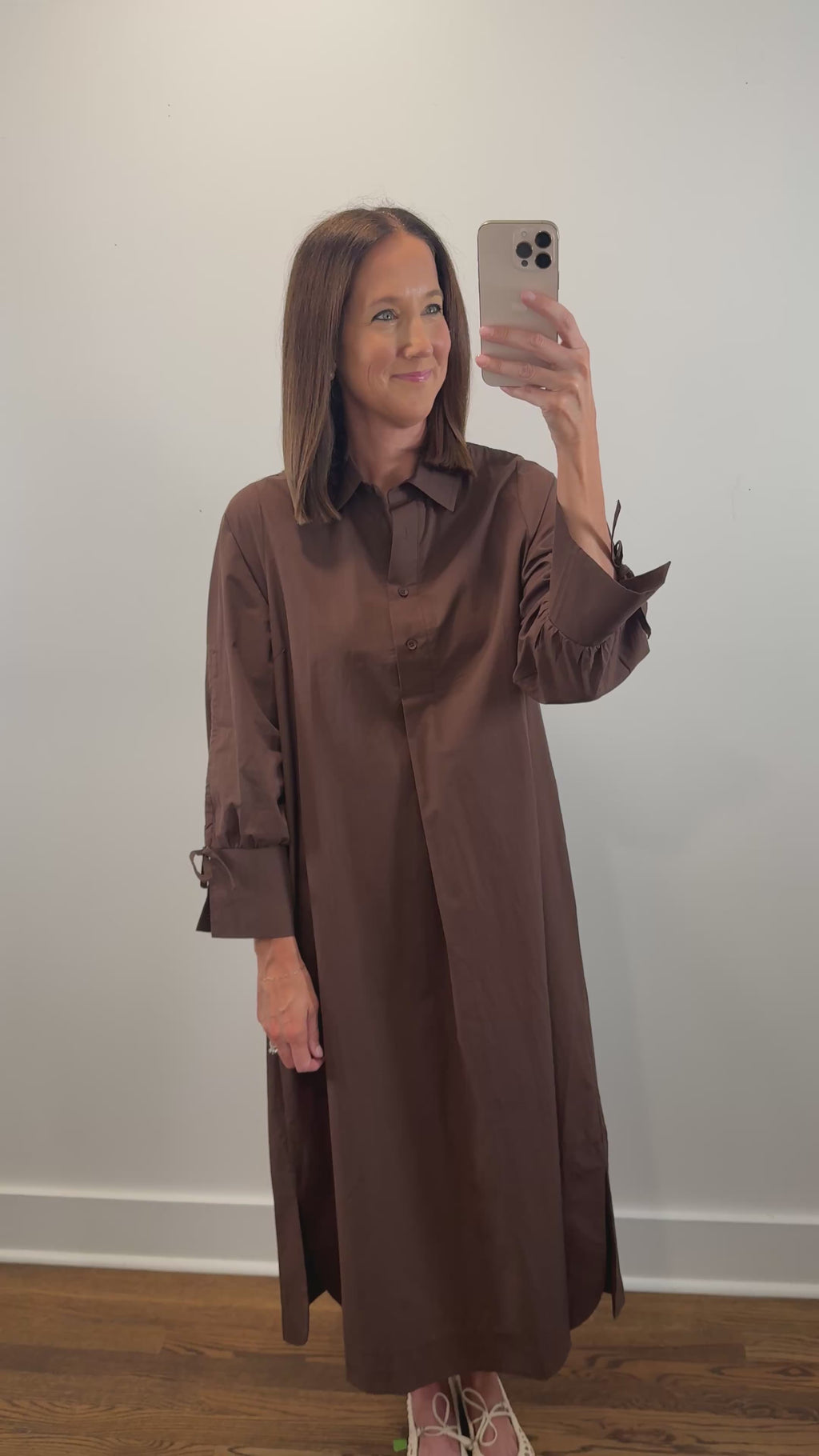 The Misty Morning Dress | Brown Collared Long Sleeve Midi Dress