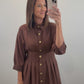 The Pecan Dress | Brown Gold Button Mini Shirt Dress