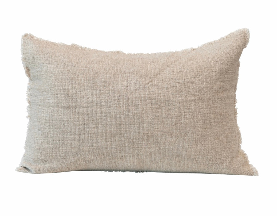 Linen Blend Lumbar Pillow w/ Frayed Edges